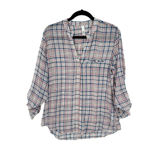 Kut from the Kloth Tops Shirts Womens Medium Plaid Button Up Semi Sheer - Picture 1 of 10